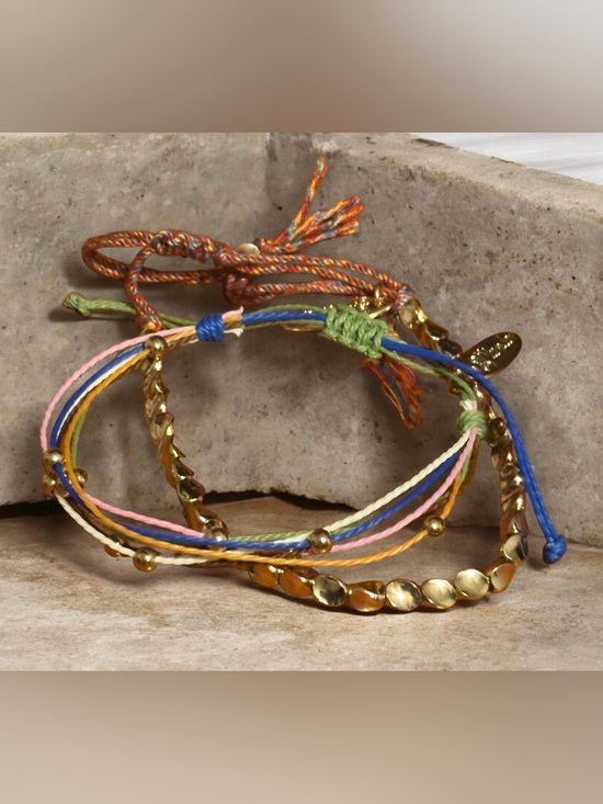 Plunder Jewelry - Plunder Gold Bead & Multicolor Cord Stackable Bracelet Set